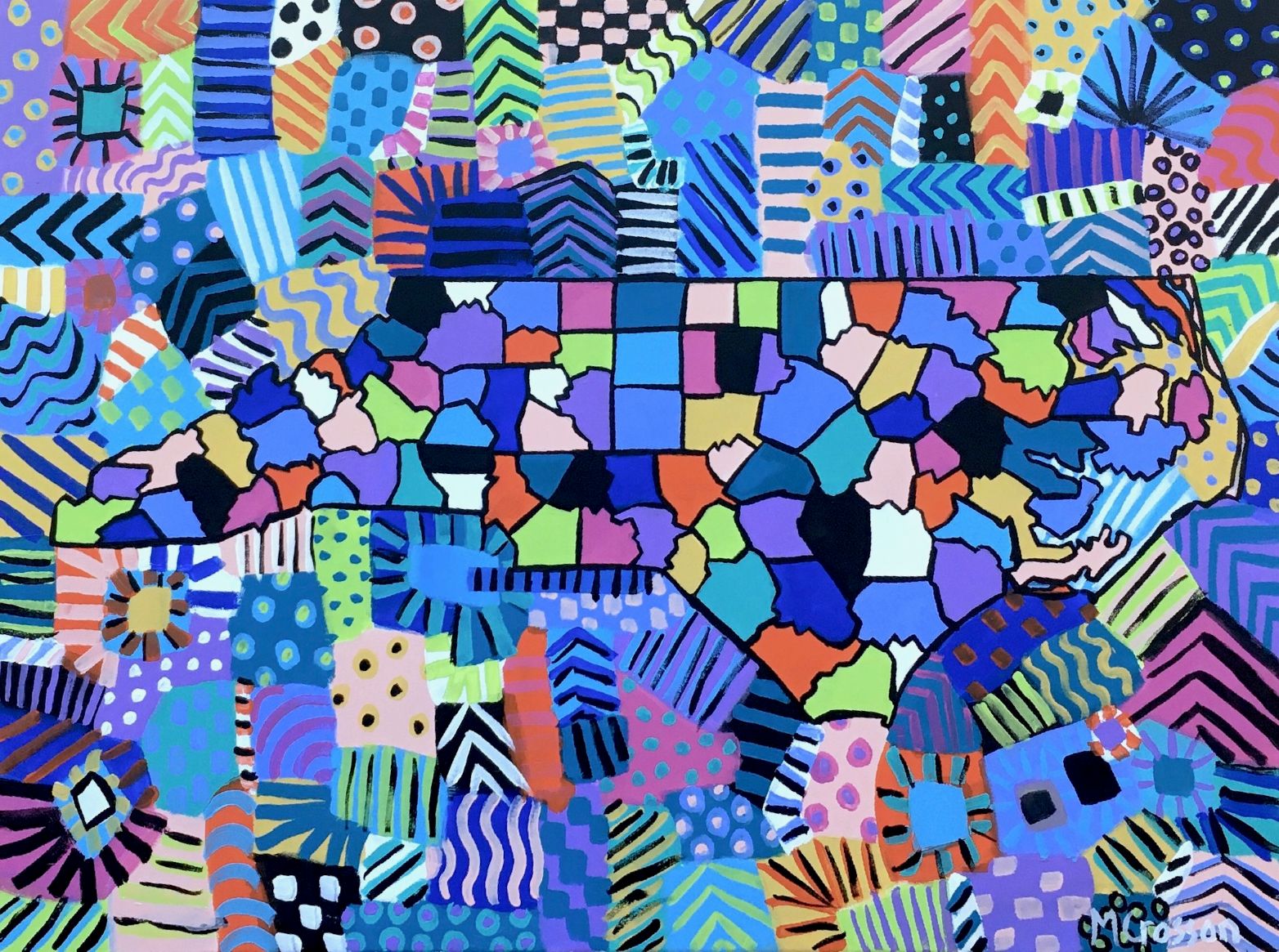 Colorful painting of North Carolina map