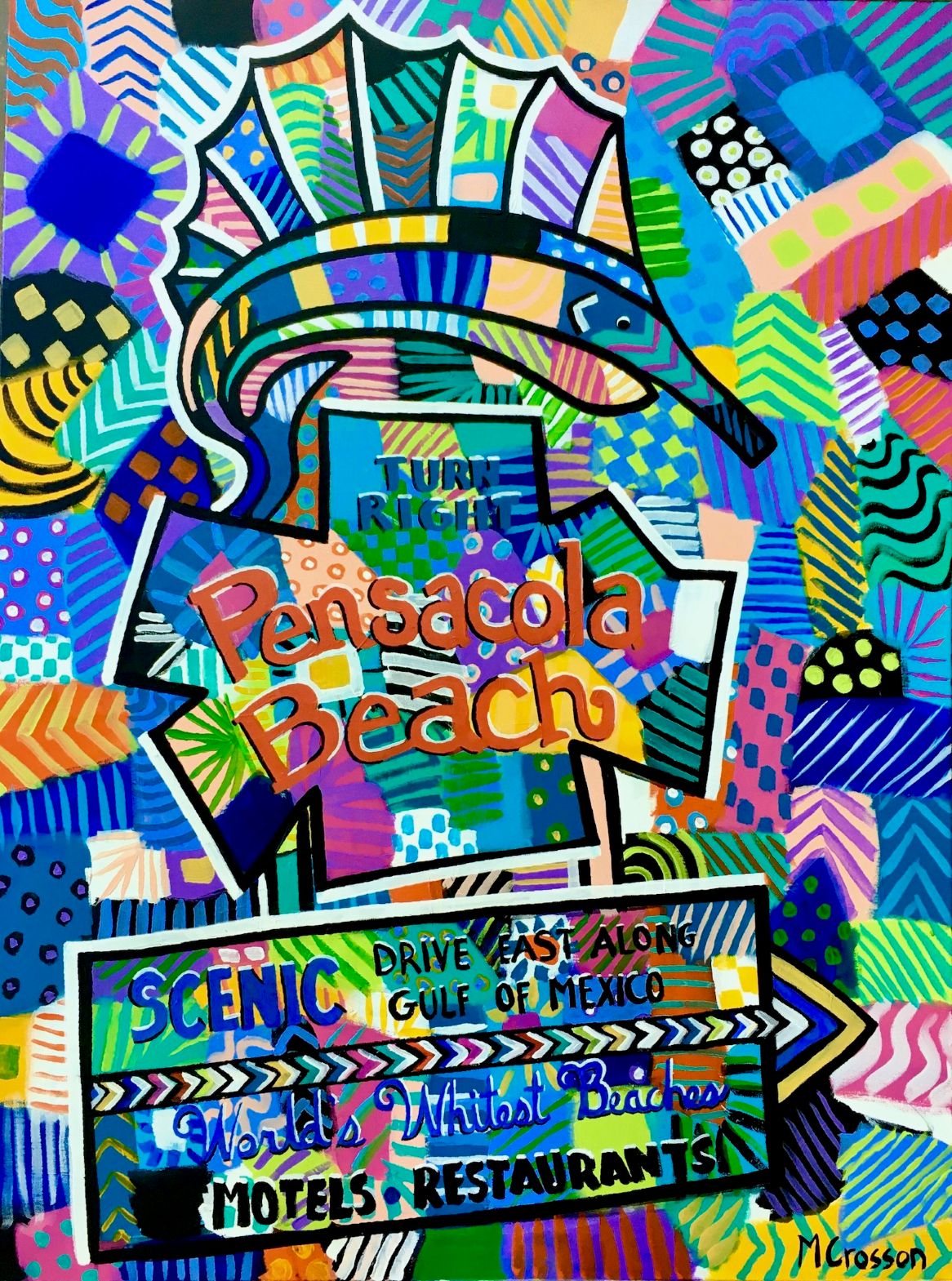 Colorful painting of the Pensacola Beach sign